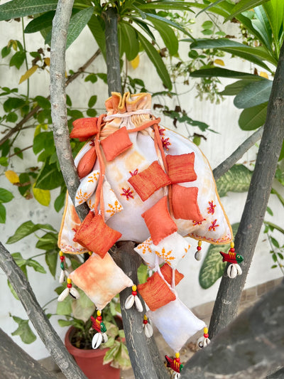 Banjaran Orange & White Cotton Potli