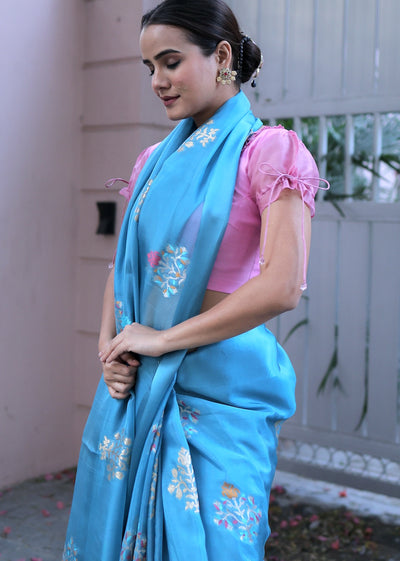 Delphi Blue Kora Chiffon Sari