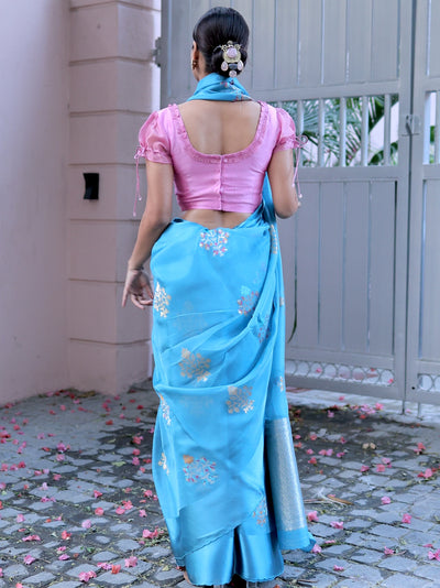 Delphi Blue Kora Chiffon Sari