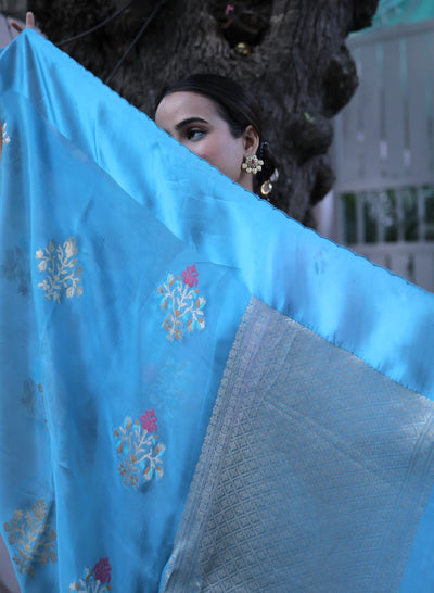 Delphi Blue Kora Chiffon Sari