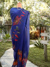 Ibiza Blue printed Organza Saree