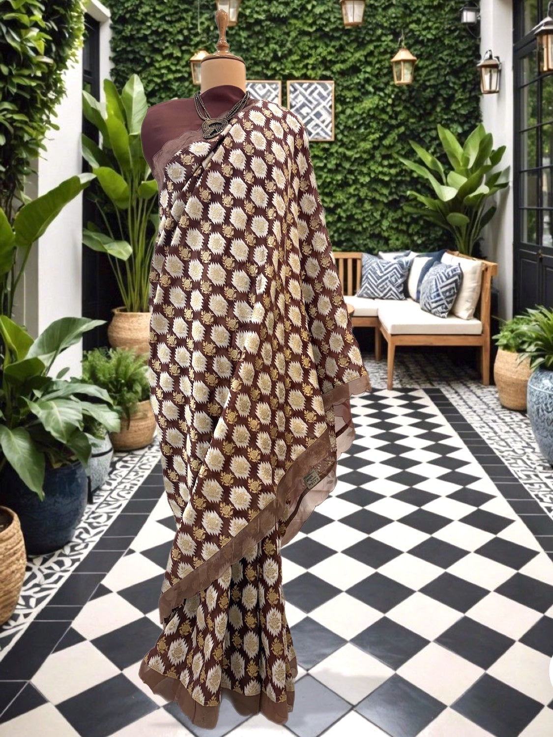 Cedar Brown Cotton Kora Saree