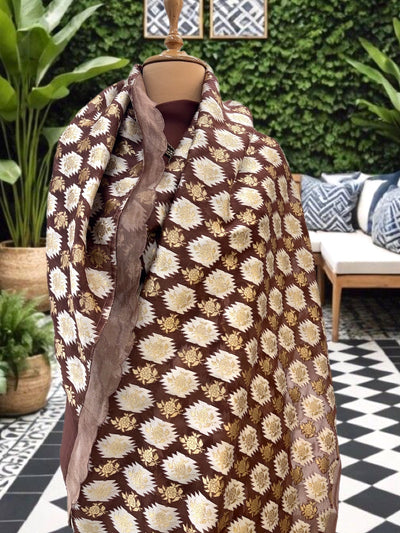 Cedar Brown Cotton Kora Saree