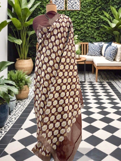 Cedar Brown Cotton Kora Saree