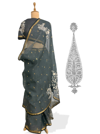 Ash Grey Organza Chanderi Saree