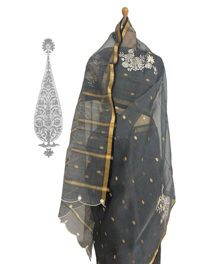 Ash Grey Organza Chanderi Saree