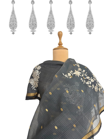 Ash Grey Organza Chanderi Saree