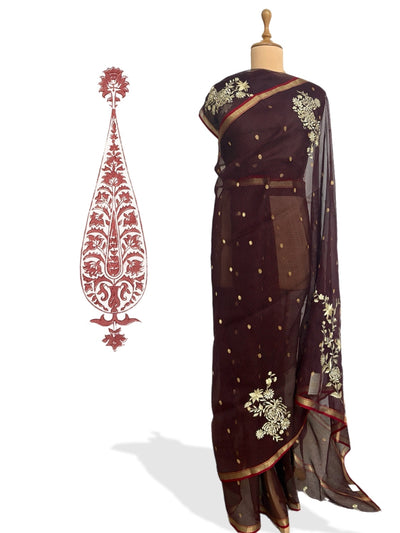 Coffee Maroon Organza Chanderi Saree
