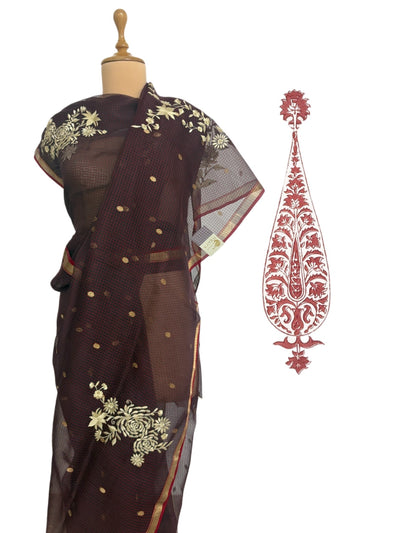Coffee Maroon Organza Chanderi Saree