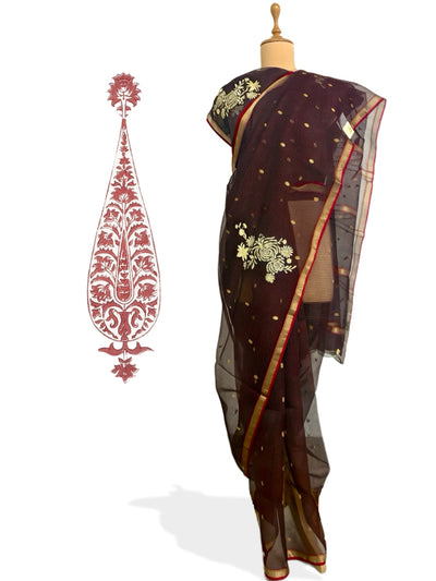 Coffee Maroon Organza Chanderi Saree