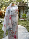 Moonlit Sonata silver Grey printed Organza Saree