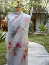 Moonlit Sonata silver Grey printed Organza Saree