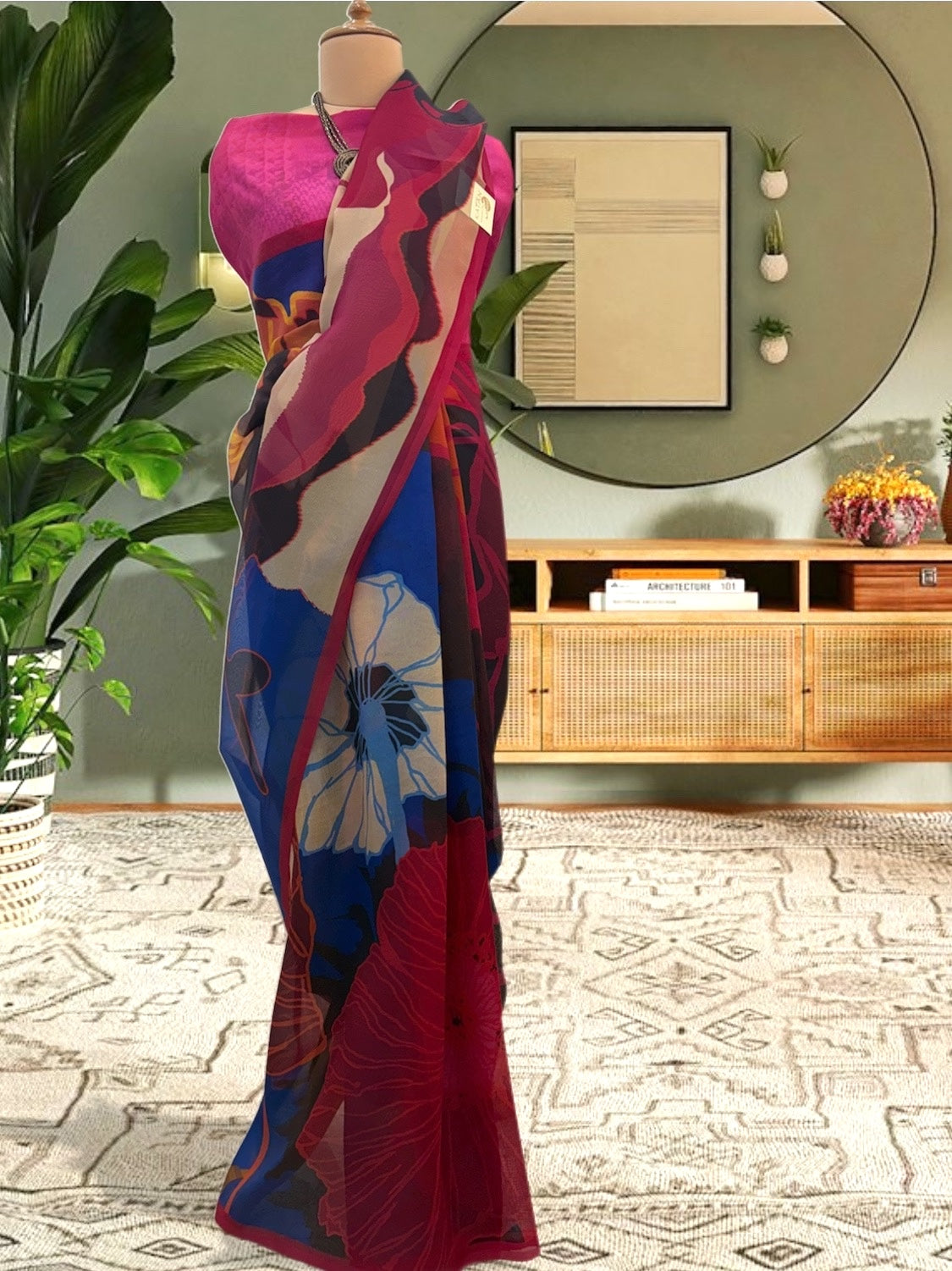 Lagoon Lounge Pink Printed Organza Saree