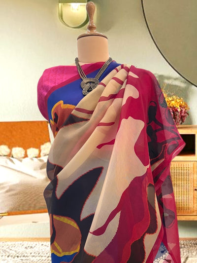 Lagoon Lounge Pink Printed Organza Saree