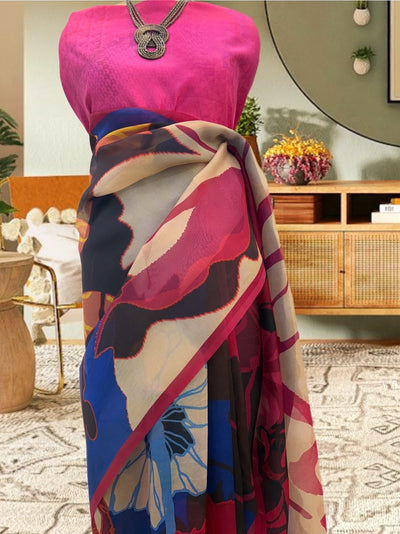 Lagoon Lounge Pink Printed Organza Saree