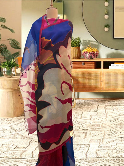 Lagoon Lounge Pink Printed Organza Saree