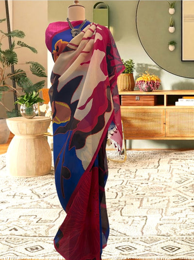 Lagoon Lounge Pink Printed Organza Saree