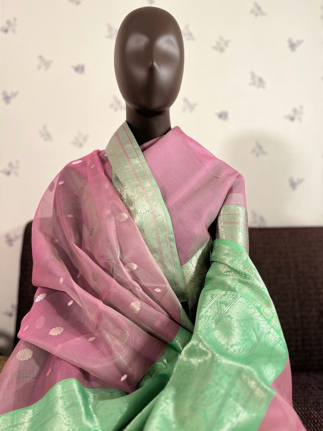 Summer Rhapsody Pink & Sea Green Chanderi Saree