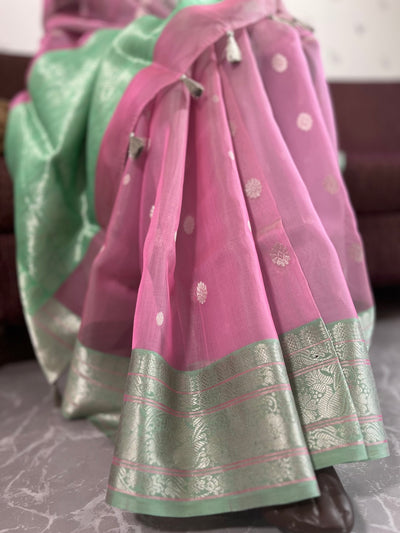 Summer Rhapsody Pink & Sea Green Chanderi Saree