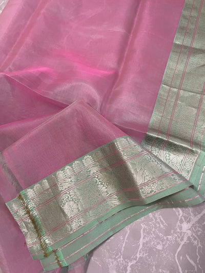 Summer Rhapsody Pink & Sea Green Chanderi Saree