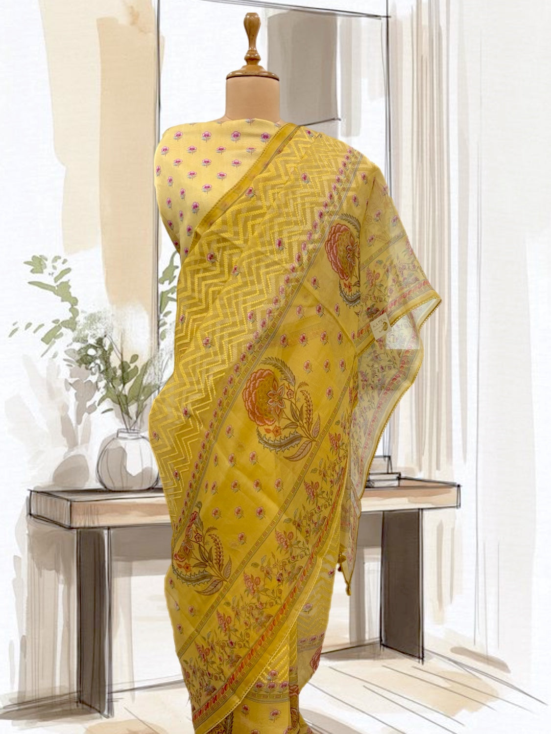 Buttercup Yellow Embroidered Organza Saree