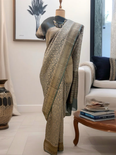 Charushila Khaki Organza Saree