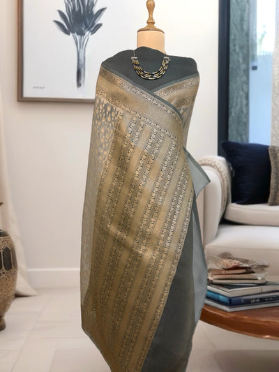 Charushila Khaki Organza Saree