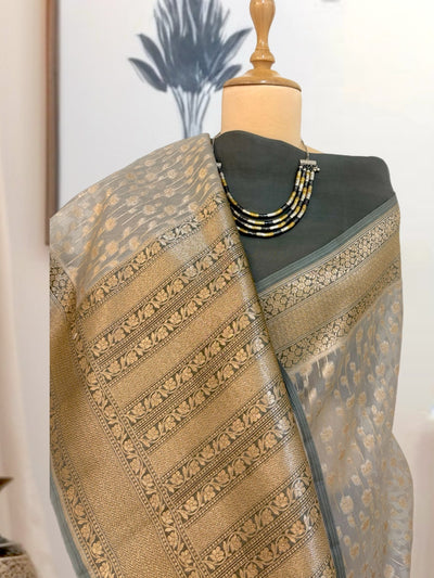 Charushila Khaki Organza Saree