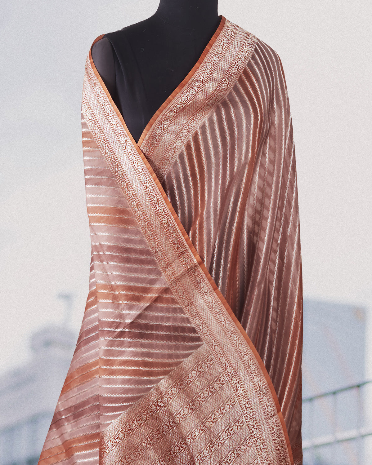 Cappuccino Mocha Brown Organza Saree
