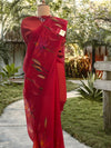 Passionate Poppy Red printed Organza Saree