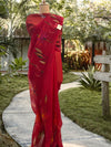 Passionate Poppy Red printed Organza Saree