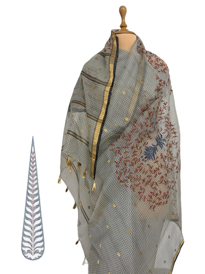 Smoky White Organza Chanderi Saree