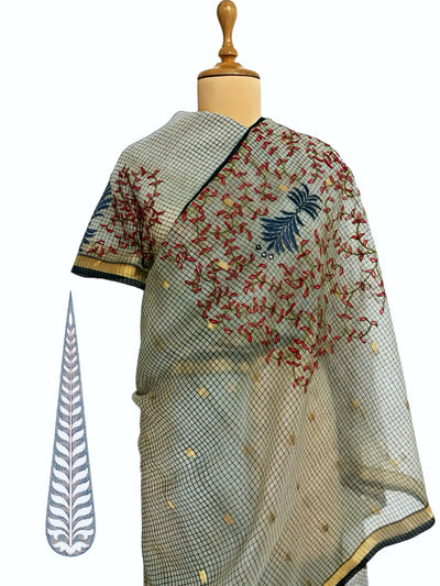 Smoky White Organza Chanderi Saree