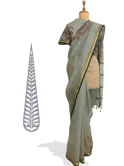 Smoky White Organza Chanderi Saree