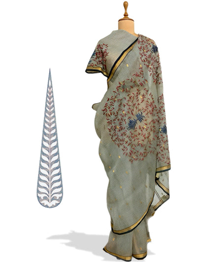 Smoky White Organza Chanderi Saree