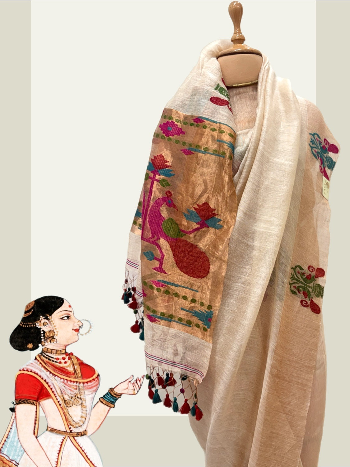 Golden Glow Beige Linen Saree