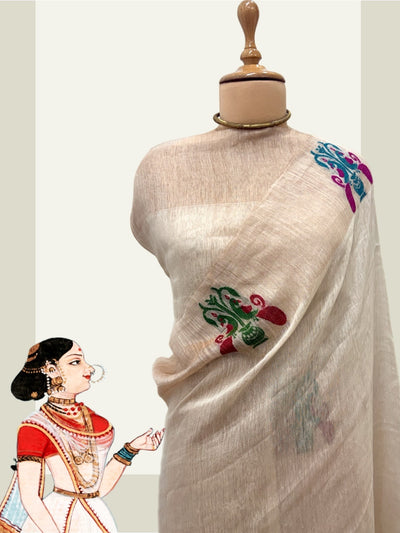 Golden Glow Beige Linen Saree