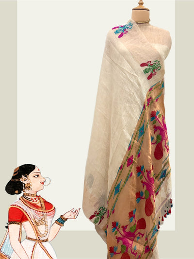 Golden Glow Beige Linen Saree