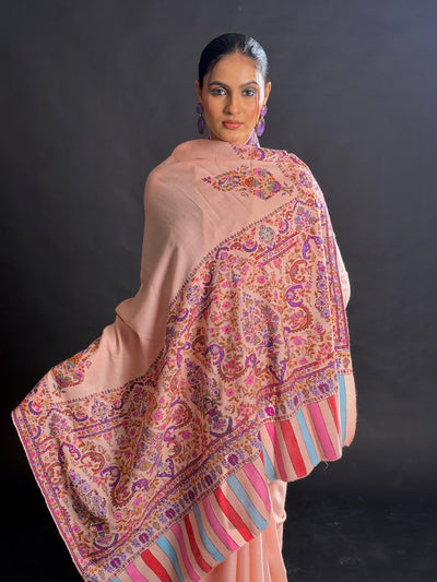 Kashida Pink Pashmina Jamawar Saree