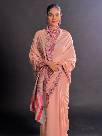 Kashida Pink Pashmina Jamawar Saree