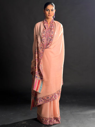 Kashida Pink Pashmina Jamawar Saree