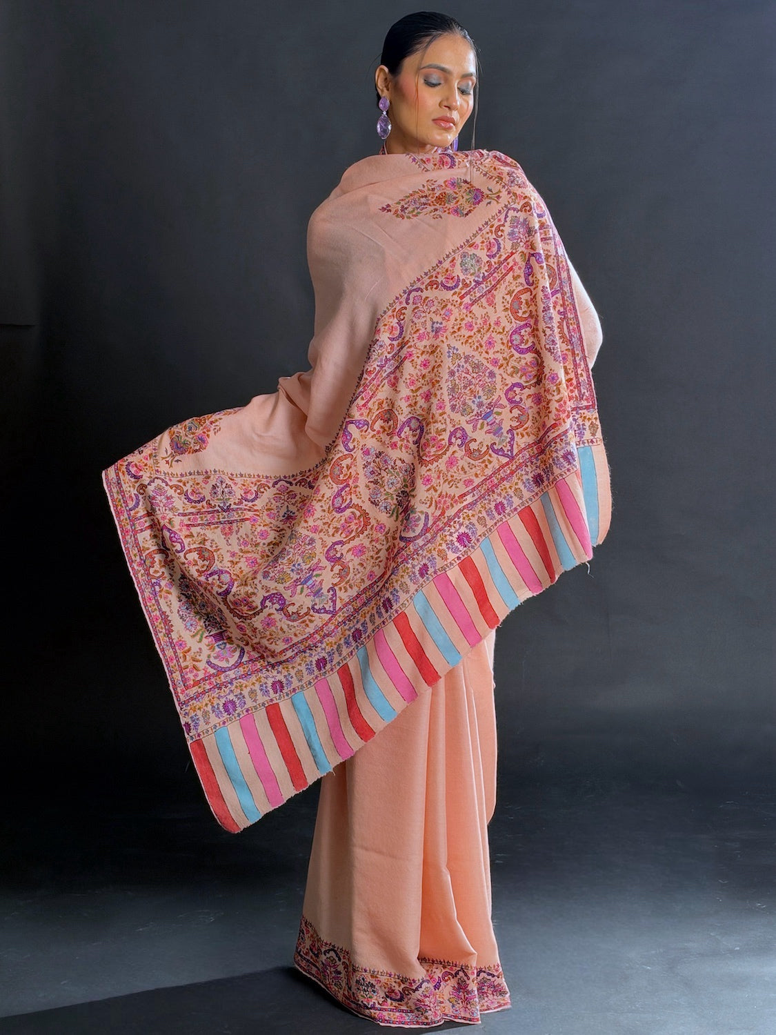 Kashida Pink Pashmina Jamawar Saree