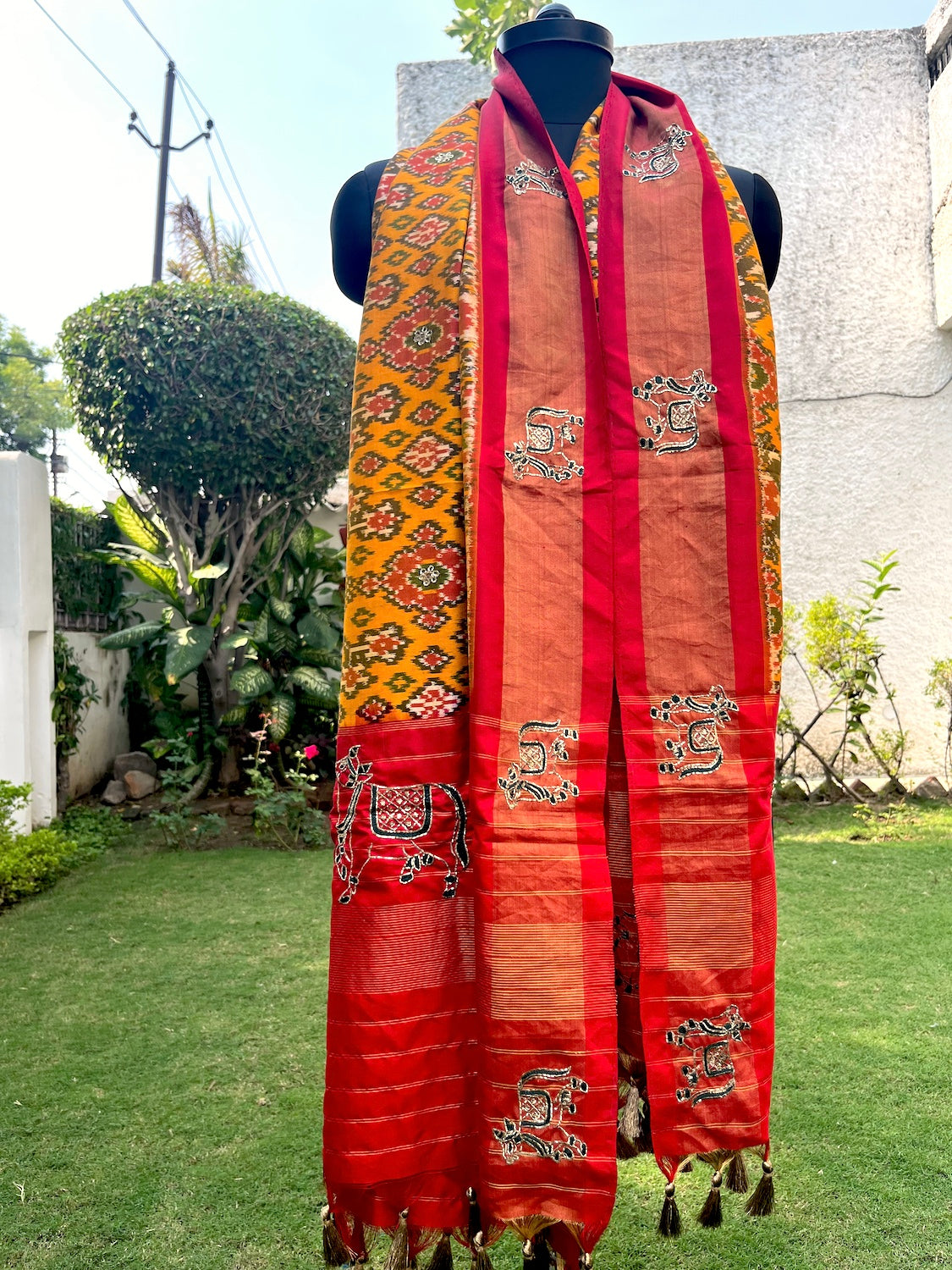 Yellow & Red Patola Silk Dupatta