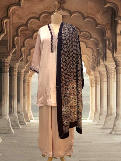 Peach Ajrakh 3 piece Coord Set