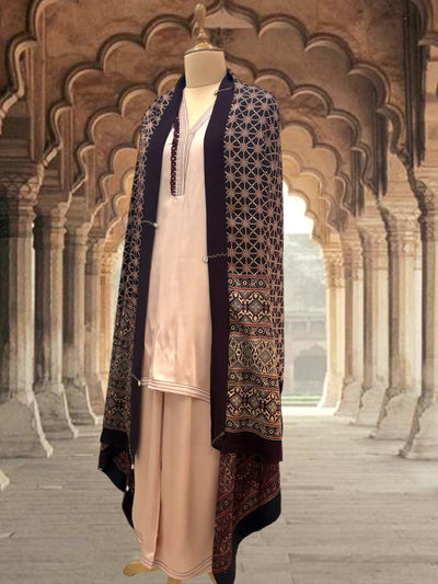 Peach Ajrakh 3 piece Coord Set