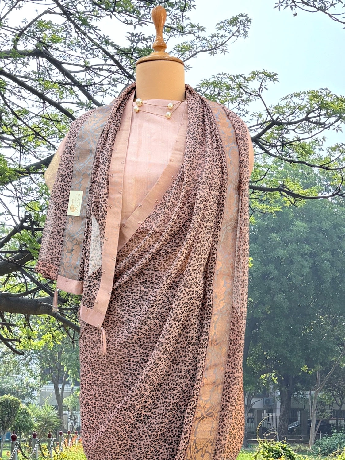 Tres Chic Peach Chiffon Sari