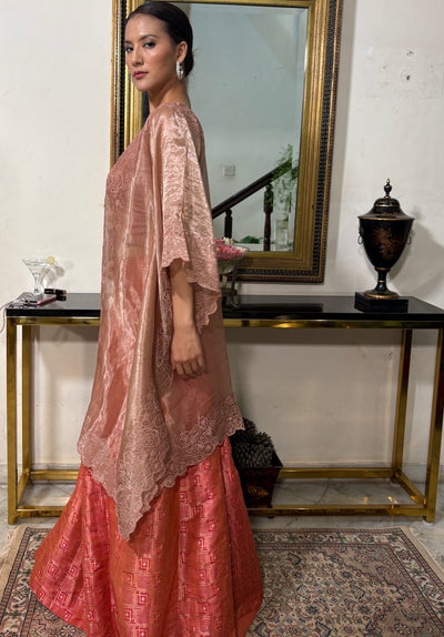 Peach Cutwork Lehenga Cape Set