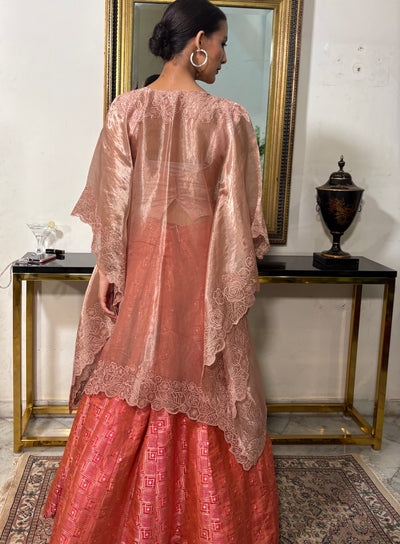 Peach Cutwork Lehenga Cape Set