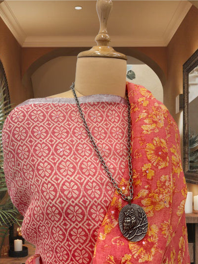 Enchanted Peach Printed Linen Saree