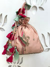 Talking Bird Powder Peach Silk Potli